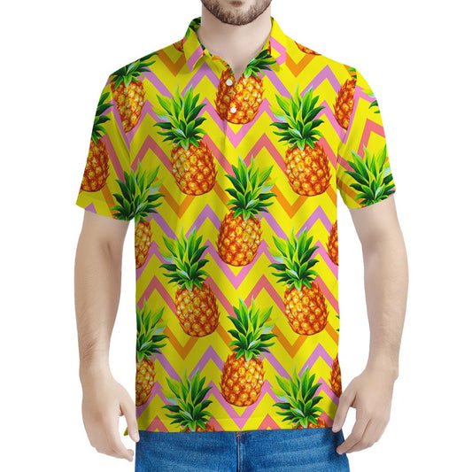 Pastel Zig Zag Pineapple Pattern Print Men's Polo Shirt