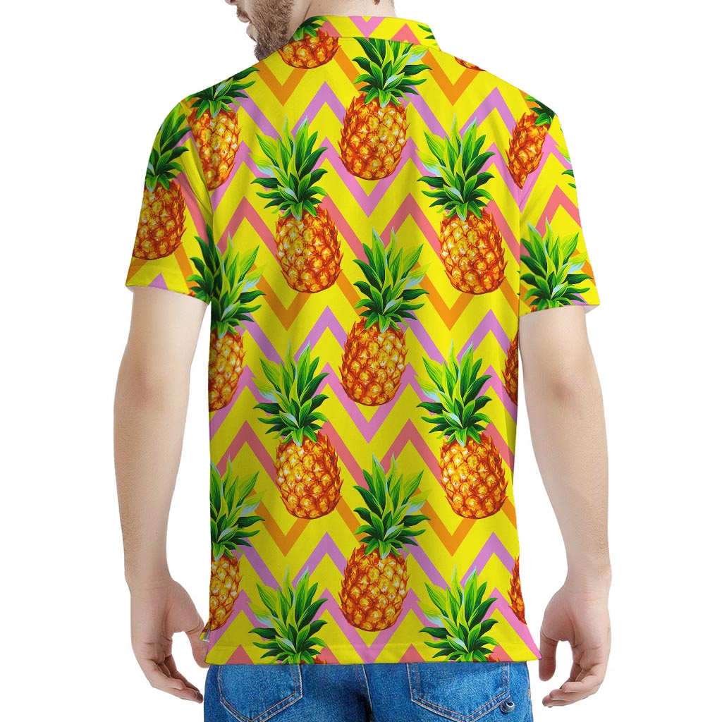 Pastel Zig Zag Pineapple Pattern Print Men's Polo Shirt