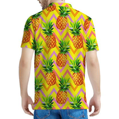Pastel Zig Zag Pineapple Pattern Print Men's Polo Shirt