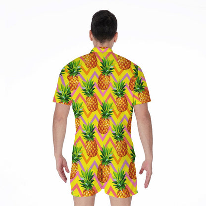 Pastel Zig Zag Pineapple Pattern Print Men's Rompers