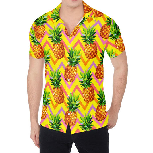 Pastel Zig Zag Pineapple Pattern Print Men's Shirt