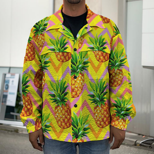 Pastel Zig Zag Pineapple Pattern Print Men's Shirt Jacket