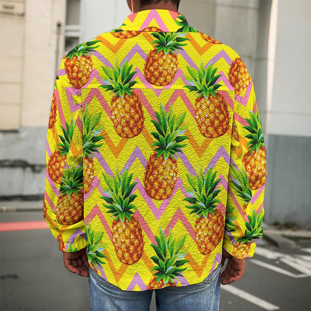 Pastel Zig Zag Pineapple Pattern Print Men's Shirt Jacket