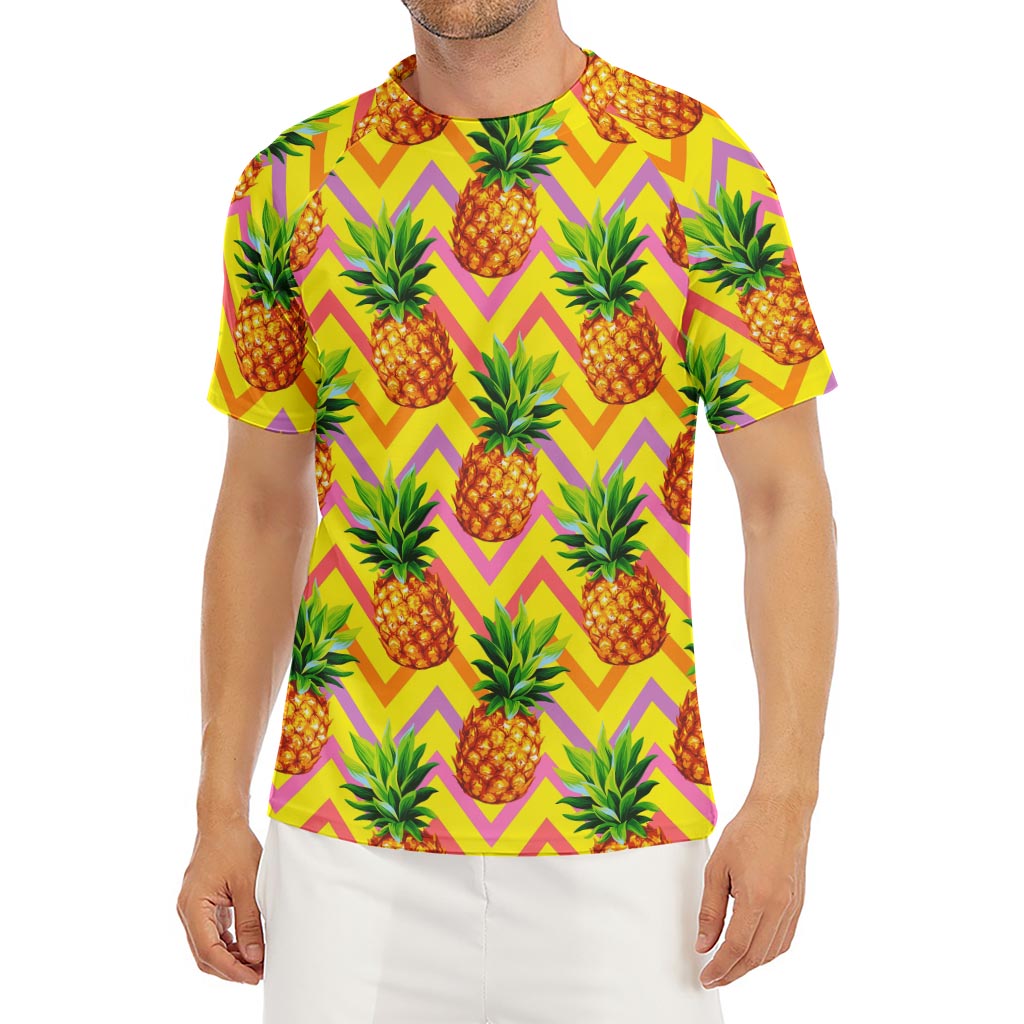 Pastel Zig Zag Pineapple Pattern Print Men's Short Sleeve Rash Guard