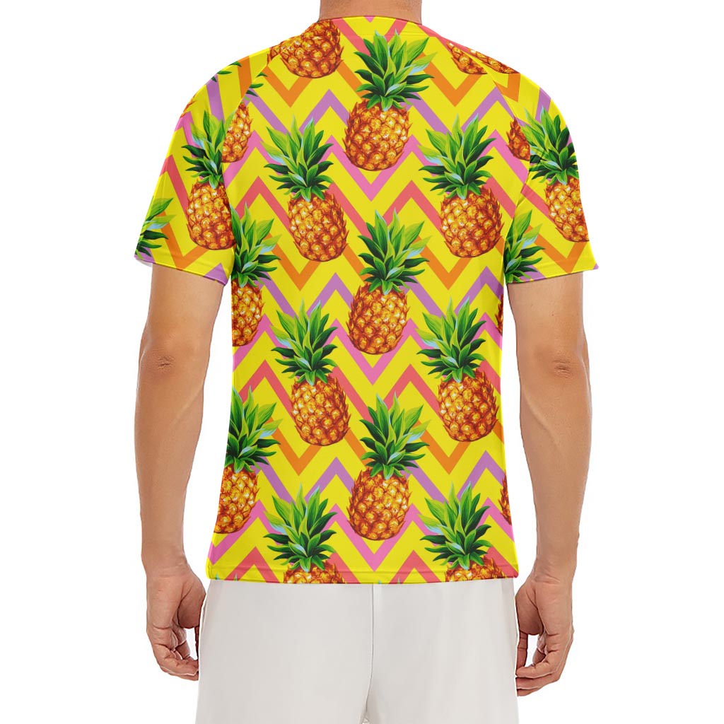 Pastel Zig Zag Pineapple Pattern Print Men's Short Sleeve Rash Guard