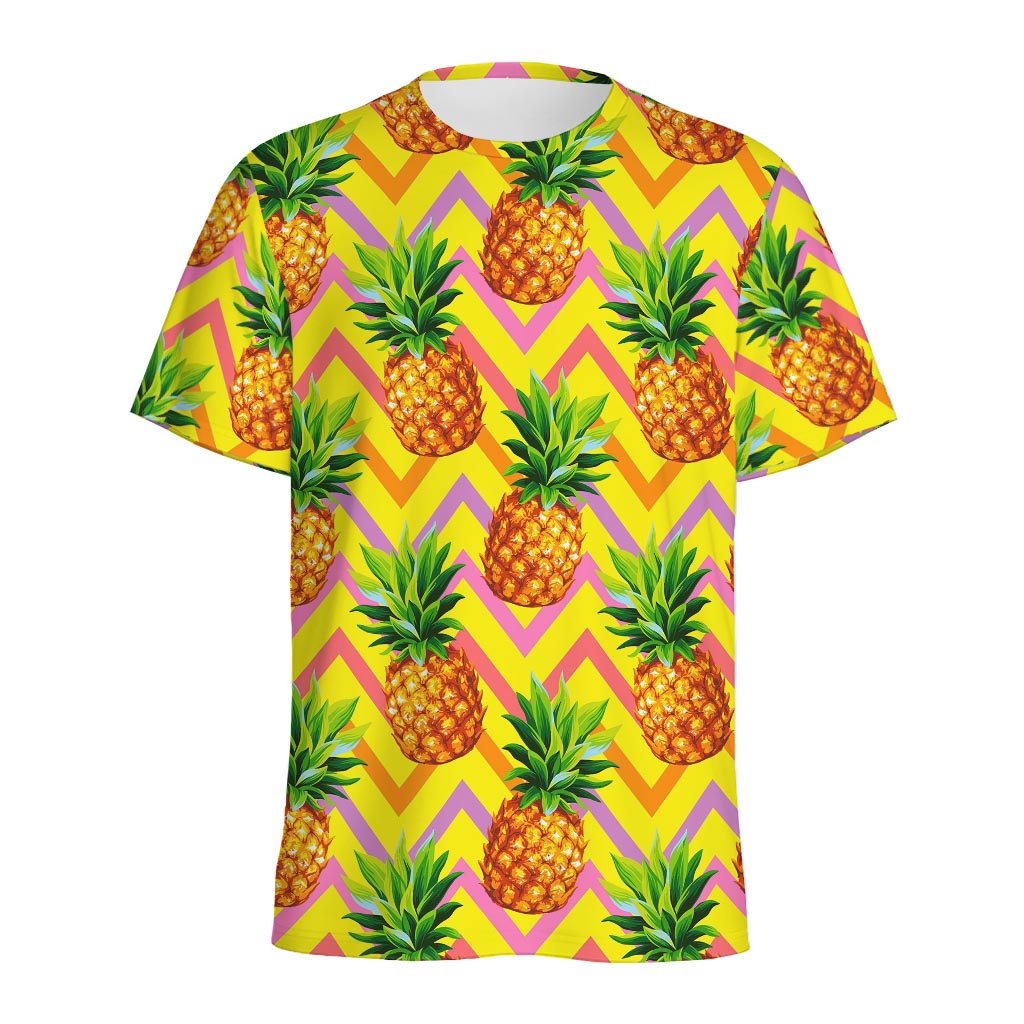 Pastel Zig Zag Pineapple Pattern Print Men's Sports T-Shirt