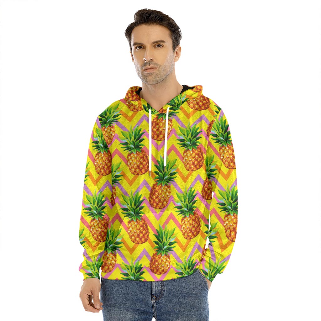 Pastel Zig Zag Pineapple Pattern Print Men's Velvet Pullover Hoodie
