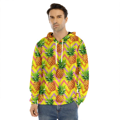 Pastel Zig Zag Pineapple Pattern Print Men's Velvet Pullover Hoodie