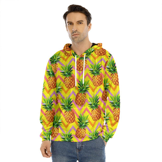 Pastel Zig Zag Pineapple Pattern Print Men's Velvet Pullover Hoodie