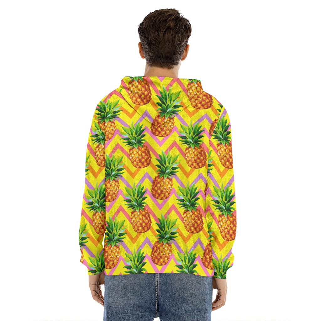 Pastel Zig Zag Pineapple Pattern Print Men's Velvet Pullover Hoodie