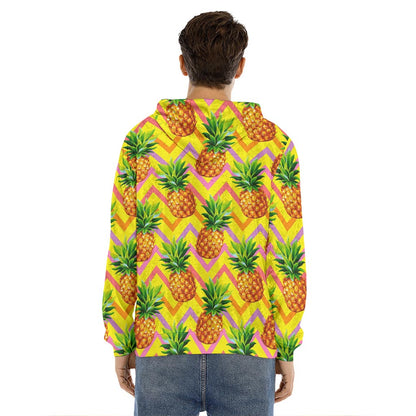Pastel Zig Zag Pineapple Pattern Print Men's Velvet Pullover Hoodie