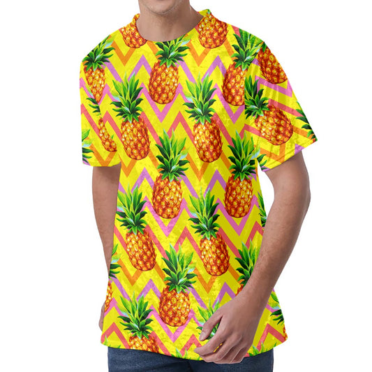 Pastel Zig Zag Pineapple Pattern Print Men's Velvet T-Shirt