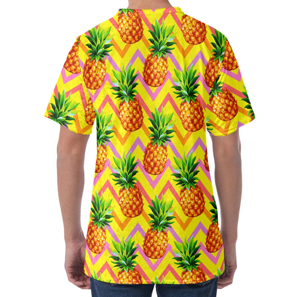 Pastel Zig Zag Pineapple Pattern Print Men's Velvet T-Shirt