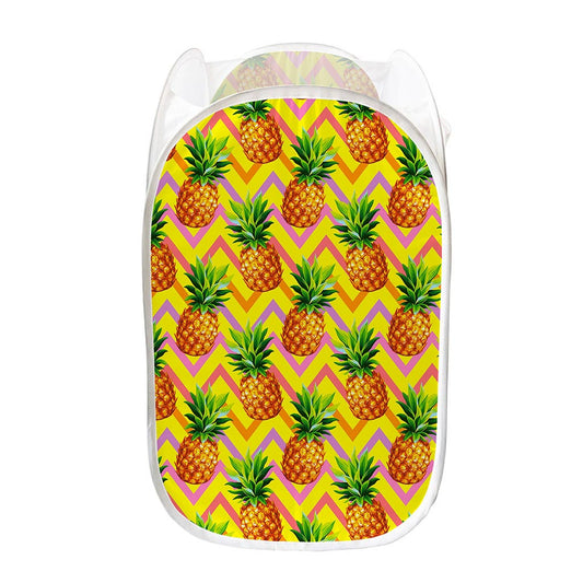 Pastel Zig Zag Pineapple Pattern Print Mesh Laundry Hamper