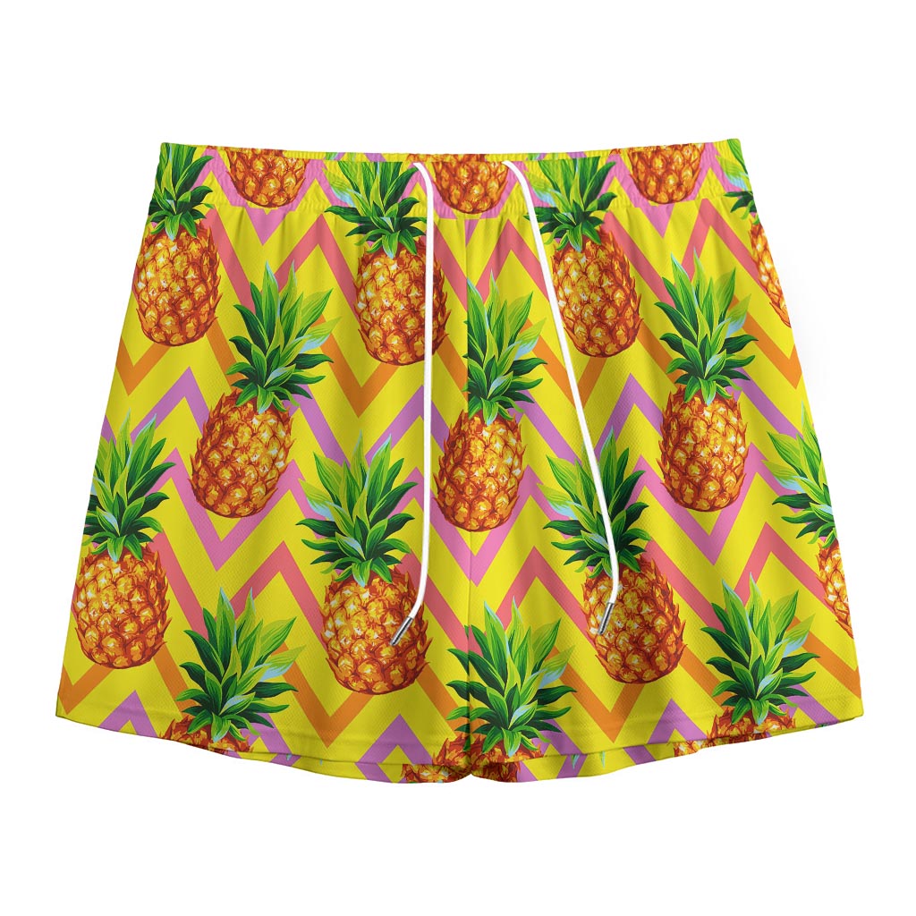 Pastel Zig Zag Pineapple Pattern Print Mesh Shorts