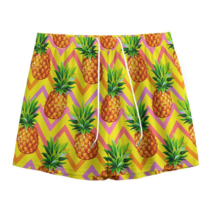 Pastel Zig Zag Pineapple Pattern Print Mesh Shorts
