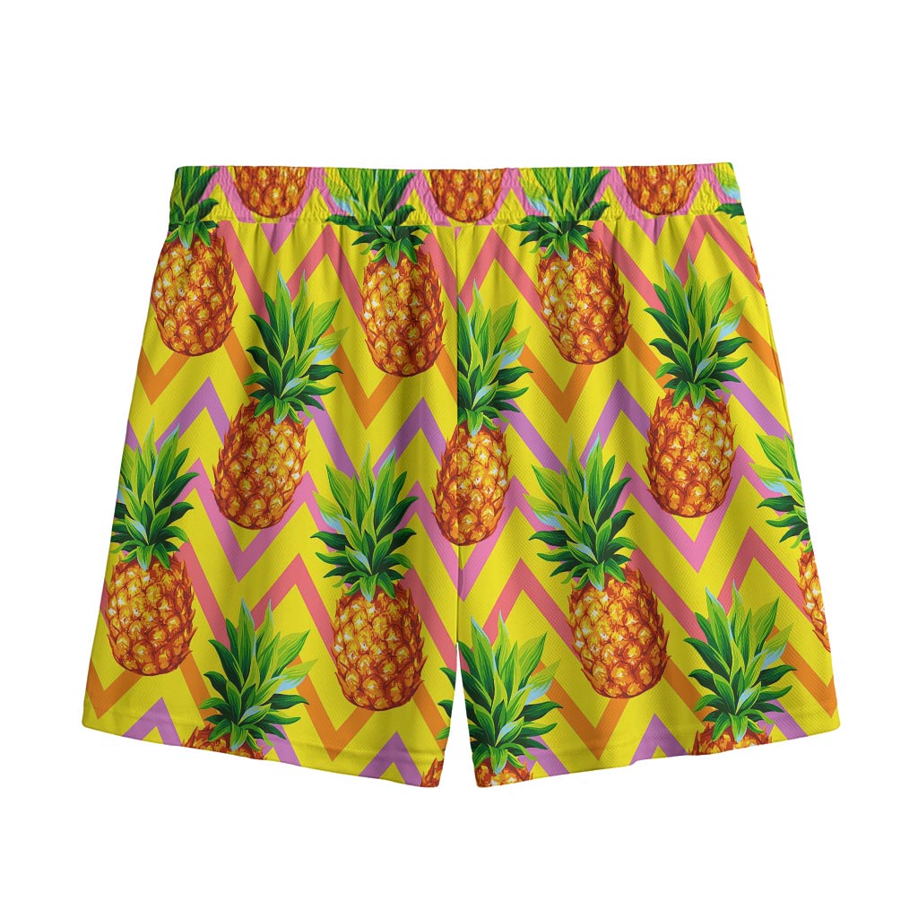 Pastel Zig Zag Pineapple Pattern Print Mesh Shorts