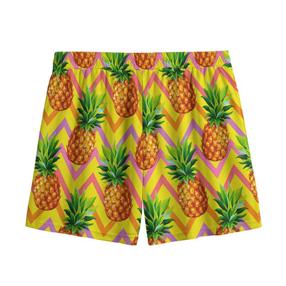 Pastel Zig Zag Pineapple Pattern Print Mesh Shorts