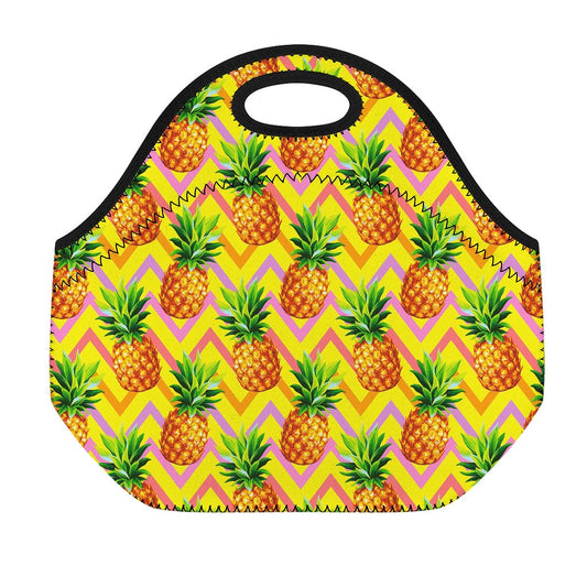 Pastel Zig Zag Pineapple Pattern Print Neoprene Lunch Bag