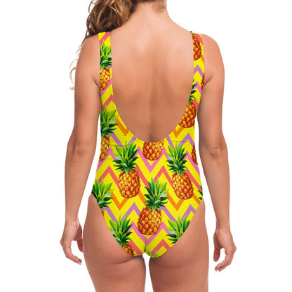 Pastel Zig Zag Pineapple Pattern Print One Piece Swimsuit