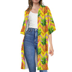Pastel Zig Zag Pineapple Pattern Print Open Front Beach Cover Up