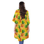 Pastel Zig Zag Pineapple Pattern Print Open Front Beach Cover Up