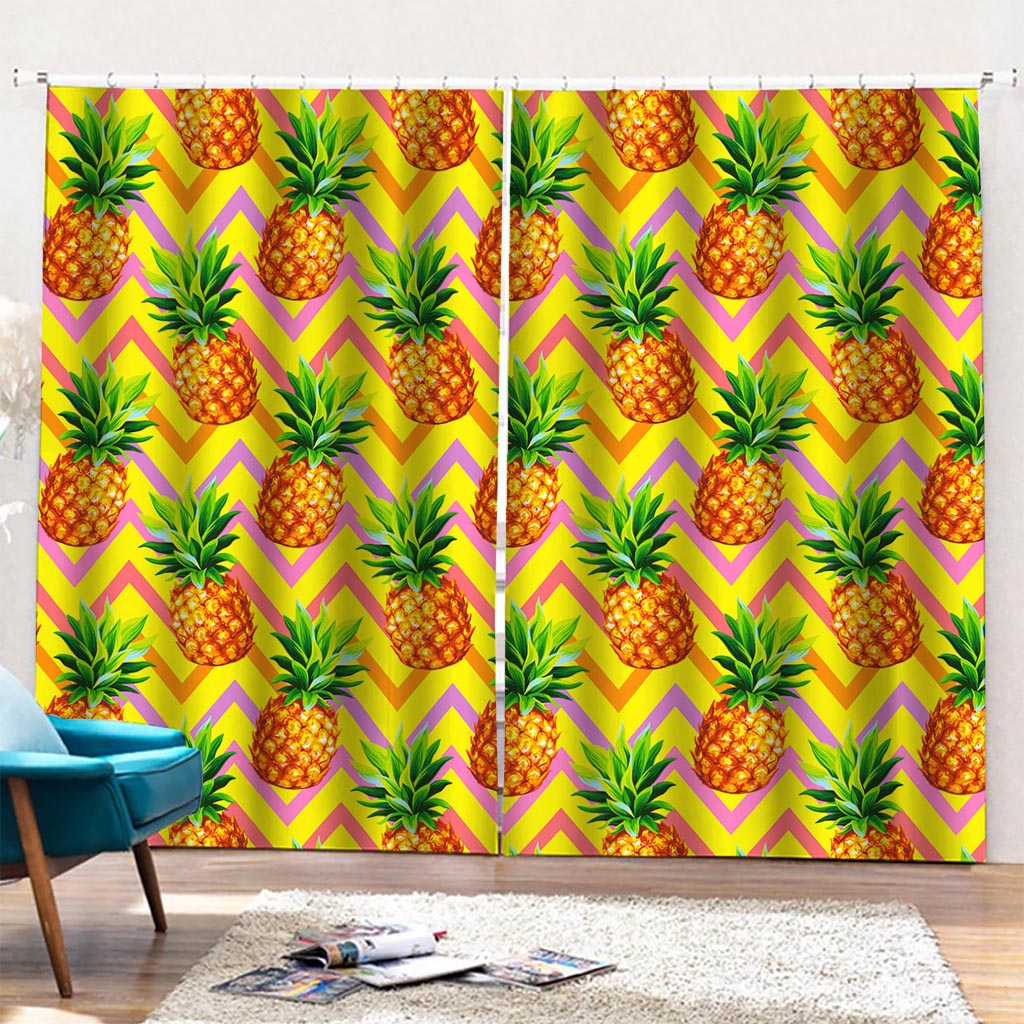 Pastel Zig Zag Pineapple Pattern Print Pencil Pleat Curtains