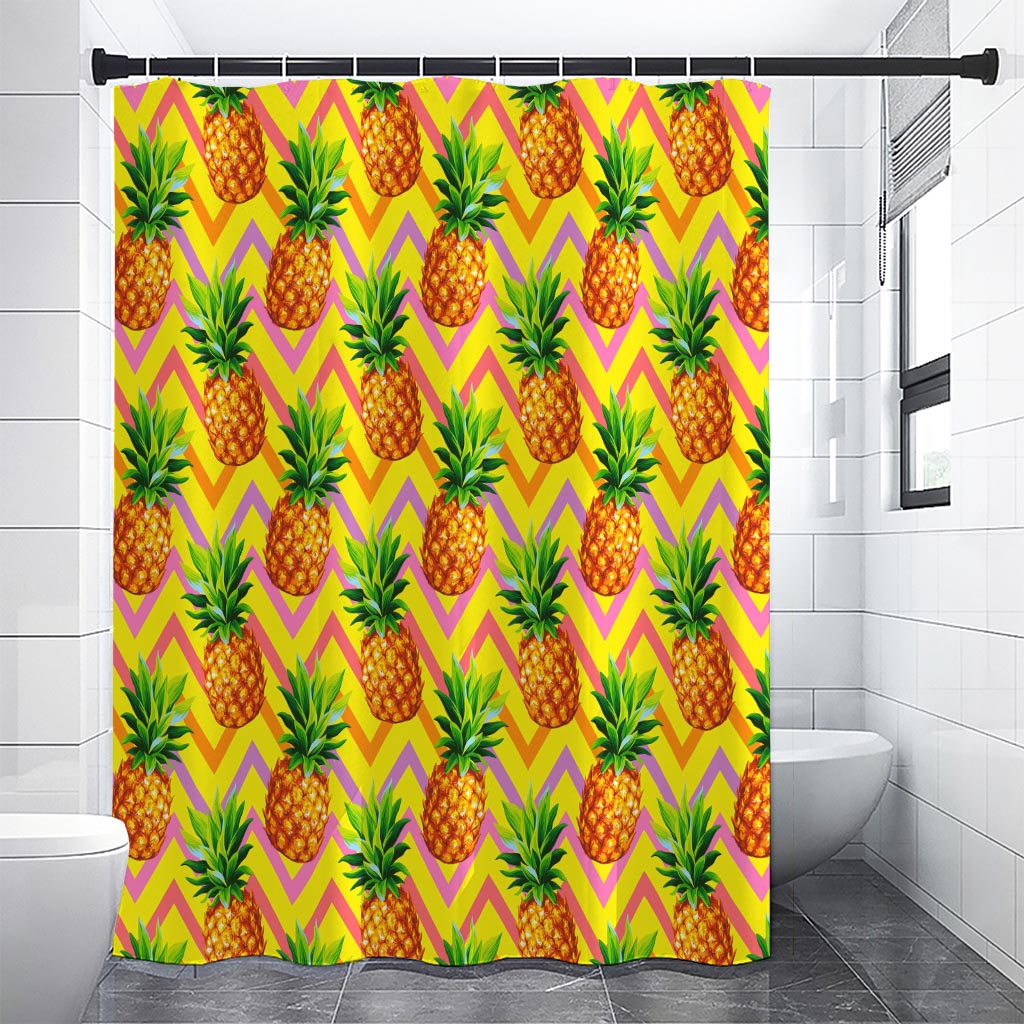 Pastel Zig Zag Pineapple Pattern Print Premium Shower Curtain