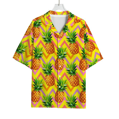 Pastel Zig Zag Pineapple Pattern Print Rayon Hawaiian Shirt