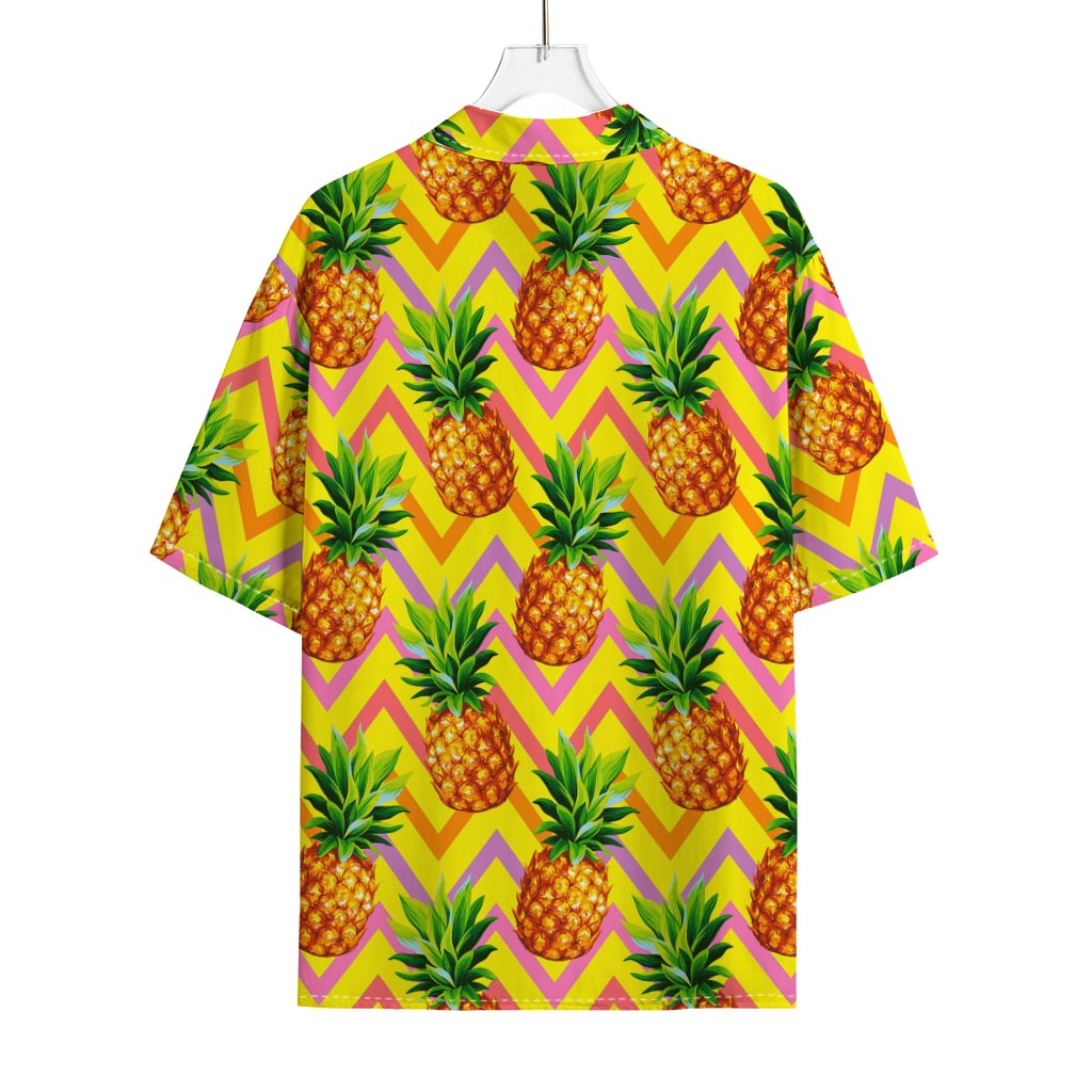 Pastel Zig Zag Pineapple Pattern Print Rayon Hawaiian Shirt