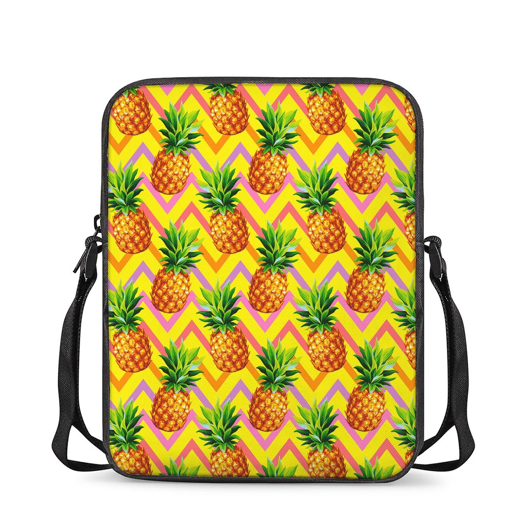 Pastel Zig Zag Pineapple Pattern Print Rectangular Crossbody Bag