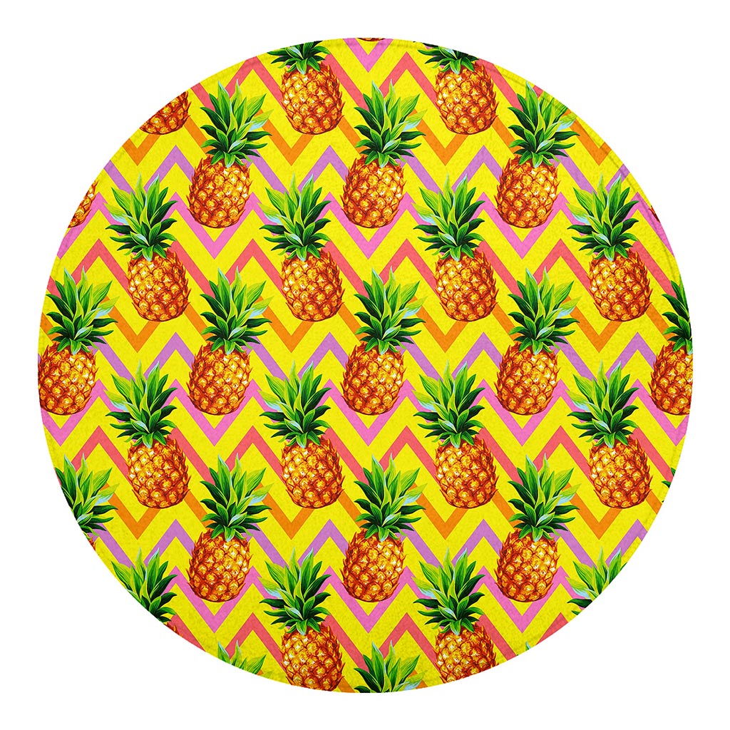 Pastel Zig Zag Pineapple Pattern Print Round Blanket