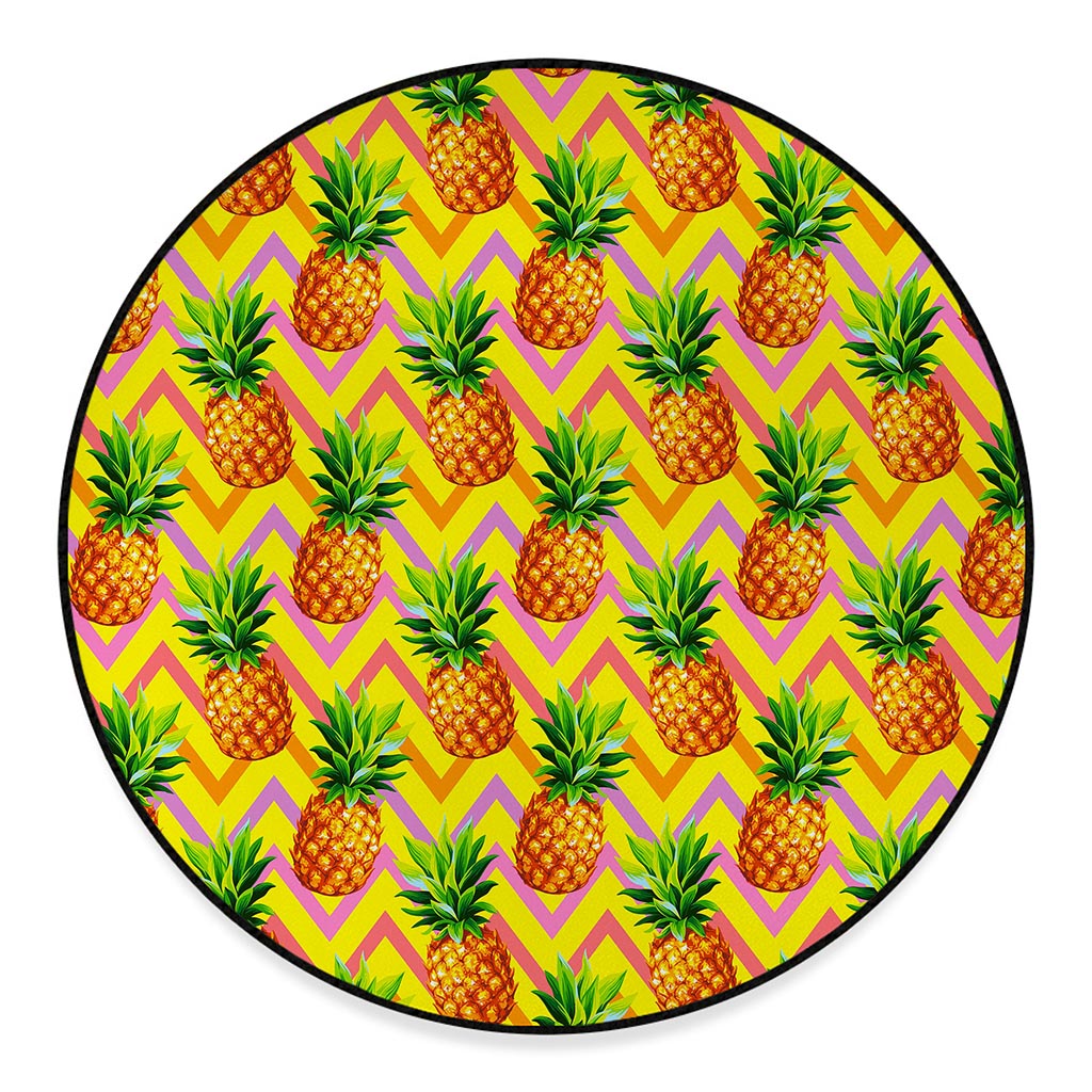 Pastel Zig Zag Pineapple Pattern Print Round Floor Mat