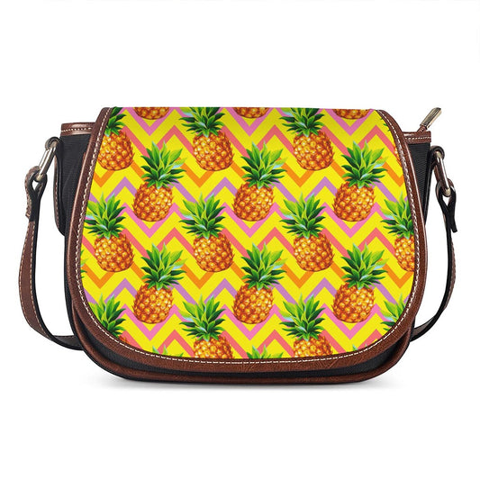 Pastel Zig Zag Pineapple Pattern Print Saddle Bag