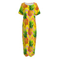 Pastel Zig Zag Pineapple Pattern Print Short Sleeve Long Nightdress