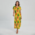 Pastel Zig Zag Pineapple Pattern Print Short Sleeve Maxi Dress