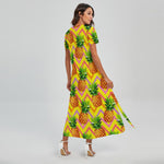 Pastel Zig Zag Pineapple Pattern Print Short Sleeve Maxi Dress