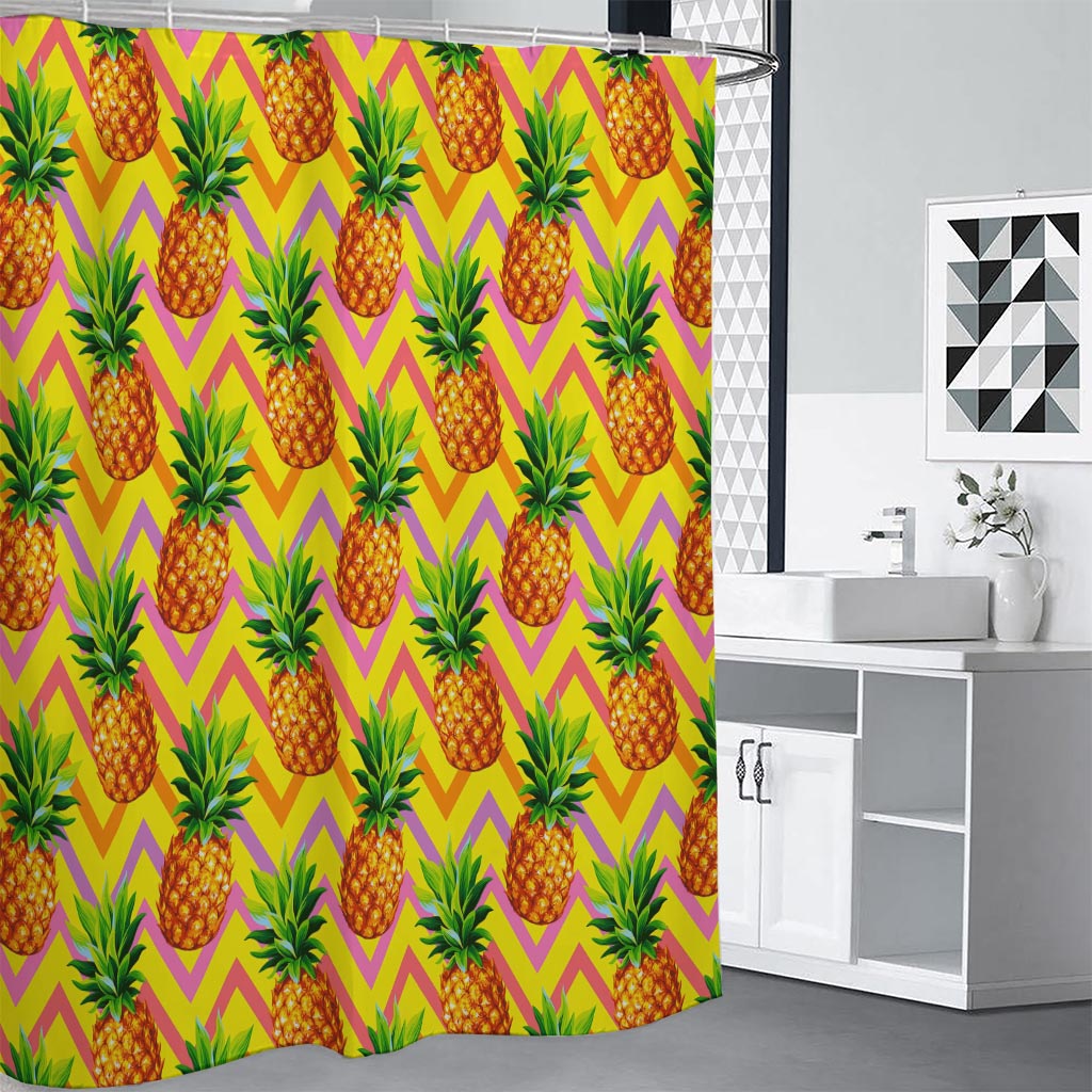 Pastel Zig Zag Pineapple Pattern Print Shower Curtain