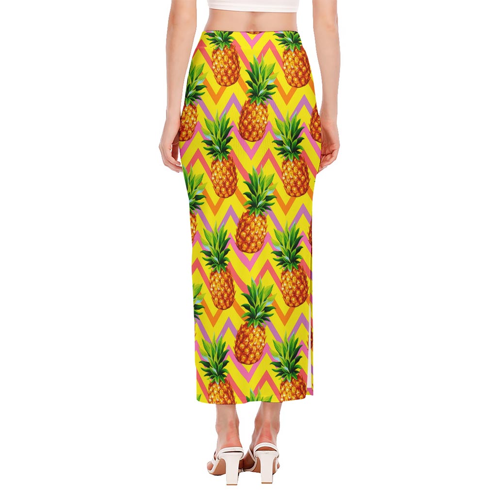 Pastel Zig Zag Pineapple Pattern Print Side Slit Maxi Skirt