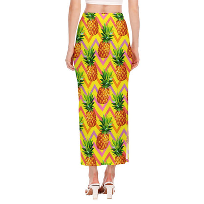 Pastel Zig Zag Pineapple Pattern Print Side Slit Maxi Skirt