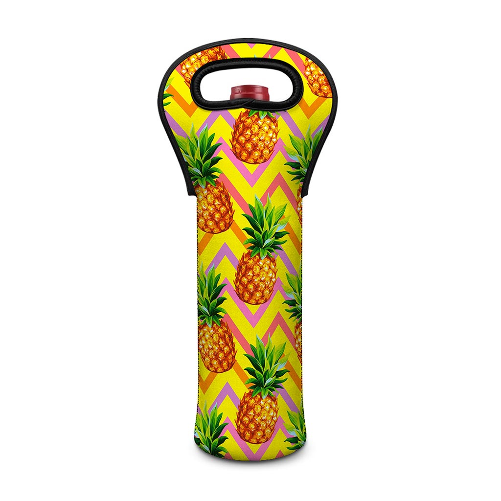 Pastel Zig Zag Pineapple Pattern Print Single Neoprene Wine Tote