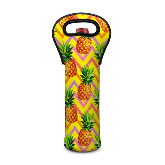 Pastel Zig Zag Pineapple Pattern Print Single Neoprene Wine Tote