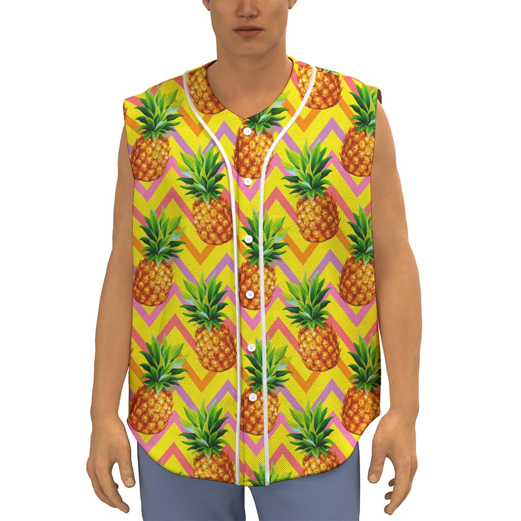 Pastel Zig Zag Pineapple Pattern Print Sleeveless Baseball Jersey
