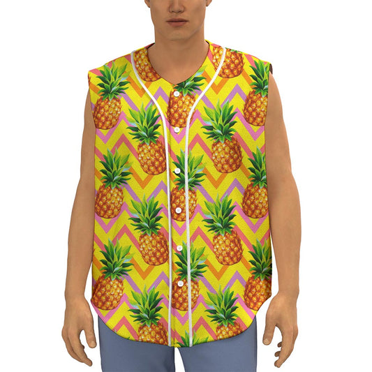 Pastel Zig Zag Pineapple Pattern Print Sleeveless Baseball Jersey