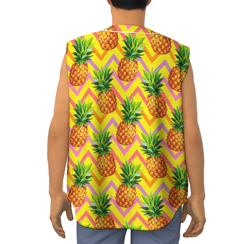 Pastel Zig Zag Pineapple Pattern Print Sleeveless Baseball Jersey