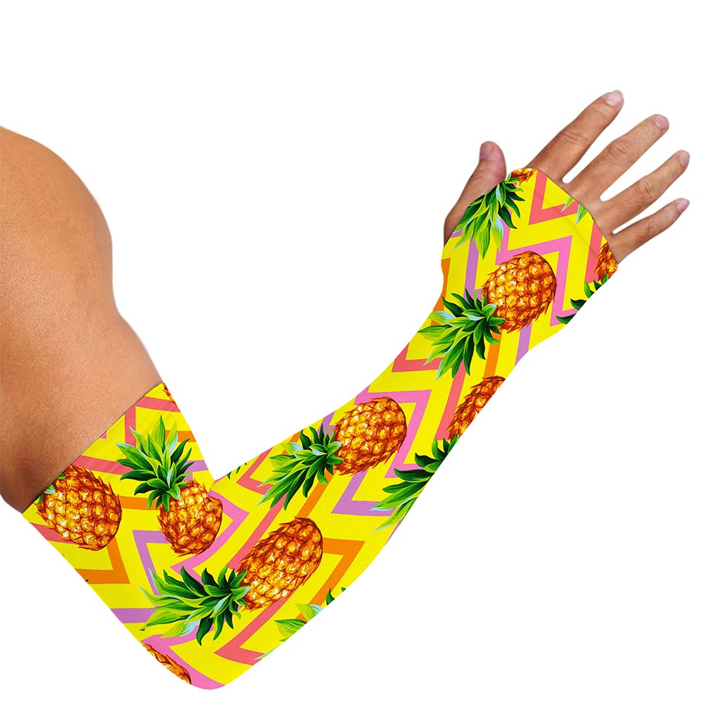 Pastel Zig Zag Pineapple Pattern Print Sun Protection Arm Sleeves