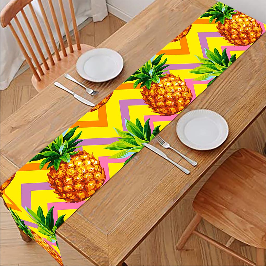 Pastel Zig Zag Pineapple Pattern Print Table Runner