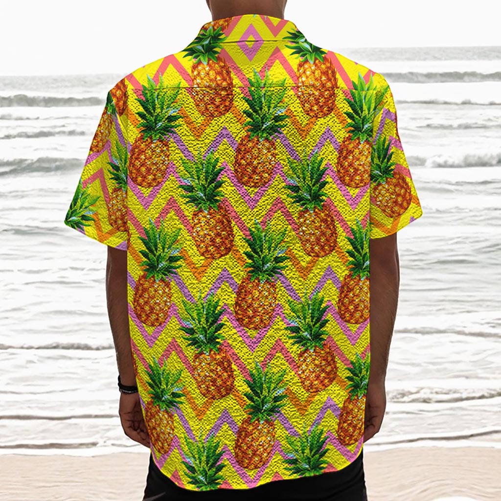 Pastel Zig Zag Pineapple Pattern Print Textured Short Sleeve Shirt