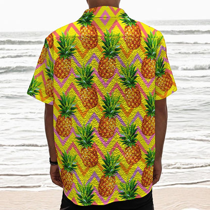 Pastel Zig Zag Pineapple Pattern Print Textured Short Sleeve Shirt