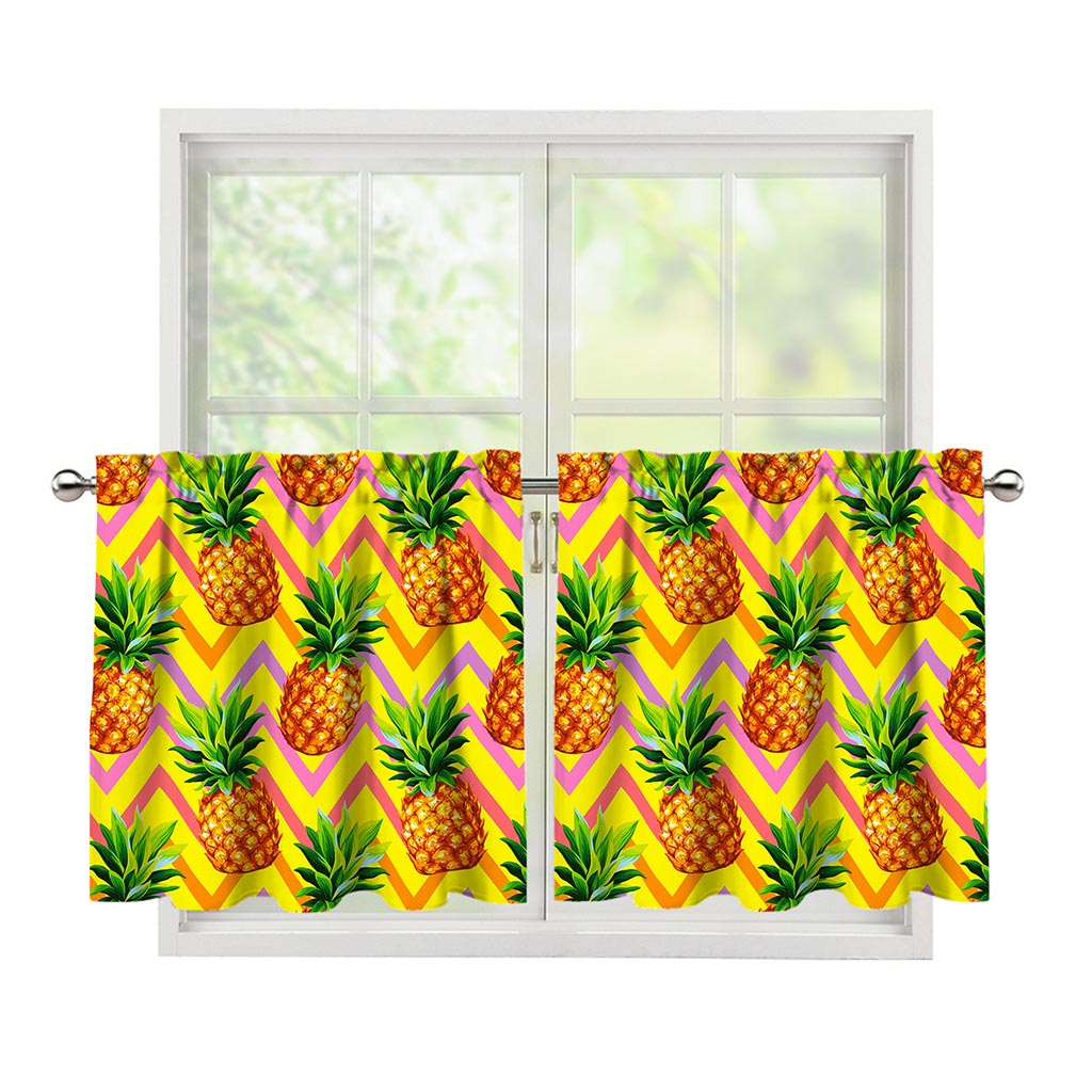 Pastel Zig Zag Pineapple Pattern Print Tier Curtains